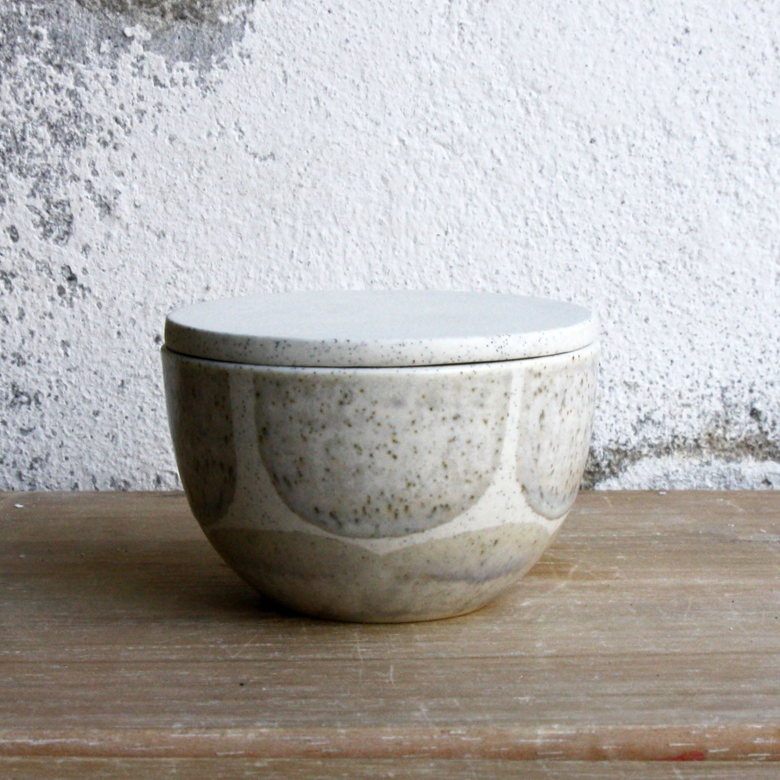 Lidded Bowl, Light Stone Grey w/ brush strokes