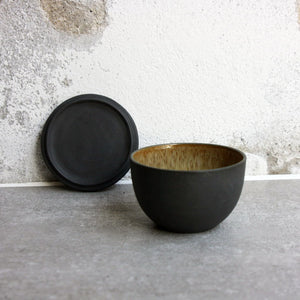 Lidded Bowl, Black w/ crystal glaze