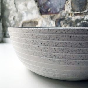 Serving Bowl, Light Stone Grey w/ glazed stripes