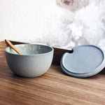 Sugar Bowl w/ lid & spoon, Stone Blue w/ crystal glaze