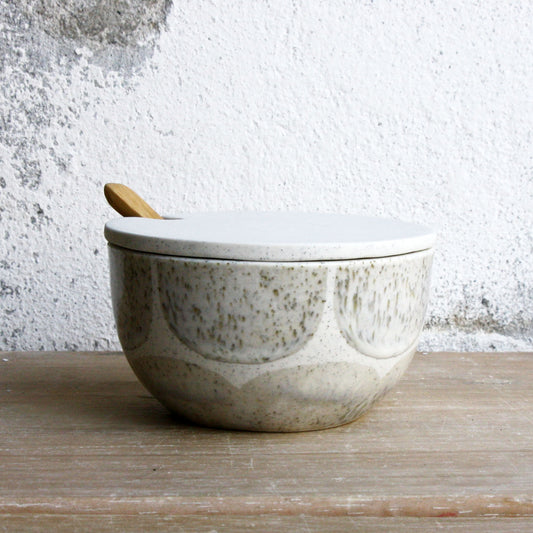 Sugar Bowl w/ lid & spoon, Light Stone Grey w/ brush strokes
