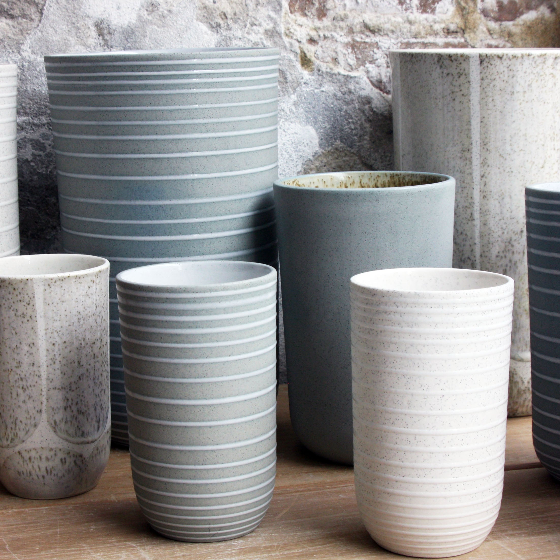 Vase, Light Stone Grey w/ glazed stripes (medium)
