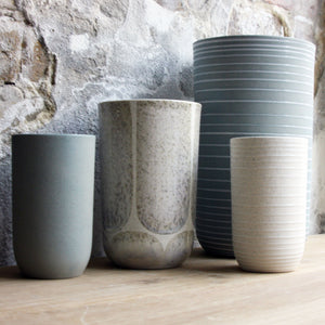 Vase, Light Stone Grey w/ glazed stripes (large)