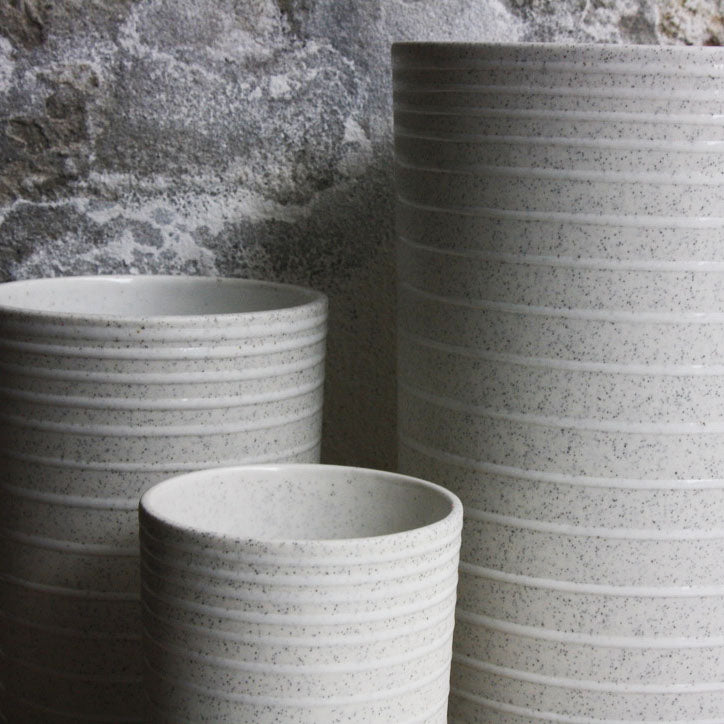 Vase, Light Stone Grey w/ glazed stripes (medium)